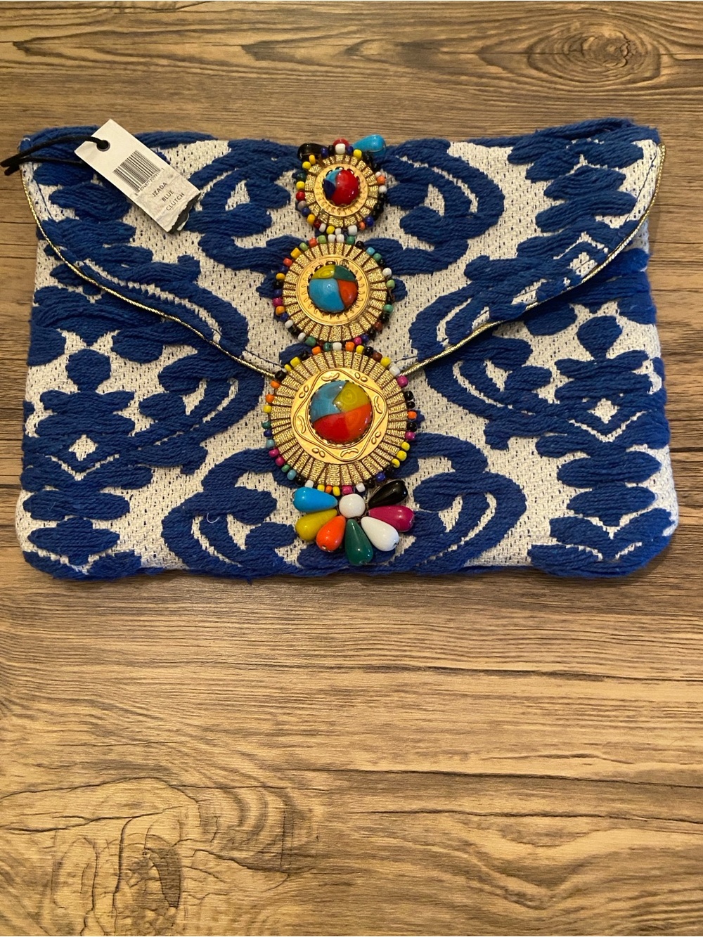Steve Madden Zada Clutch Beaded Embroidered Floral Clutch Gold Chain NWT